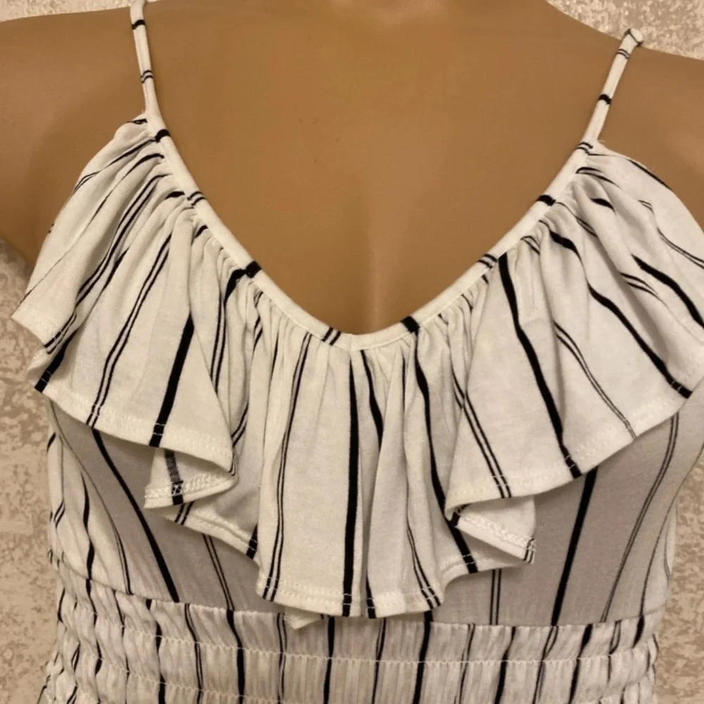 Express Striped High Low Striped Dress with Ruffles